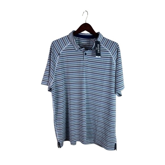 RHONE Other - Rhone NWT Polo Shirt Men's 2XL Blue Striped Short Sleeve Golfing Stretch